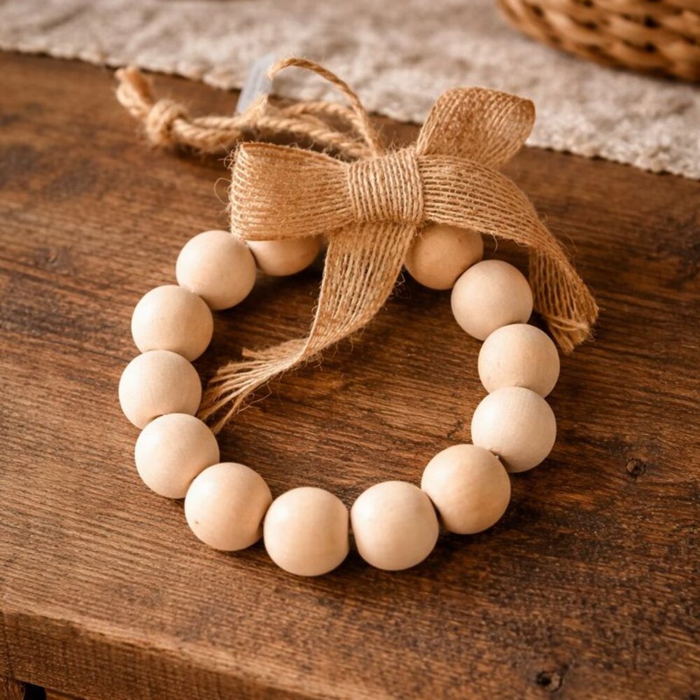Christmas Wooden Beads Wreath Ornaments Wood Hanger Scandi Decoration Christmast
